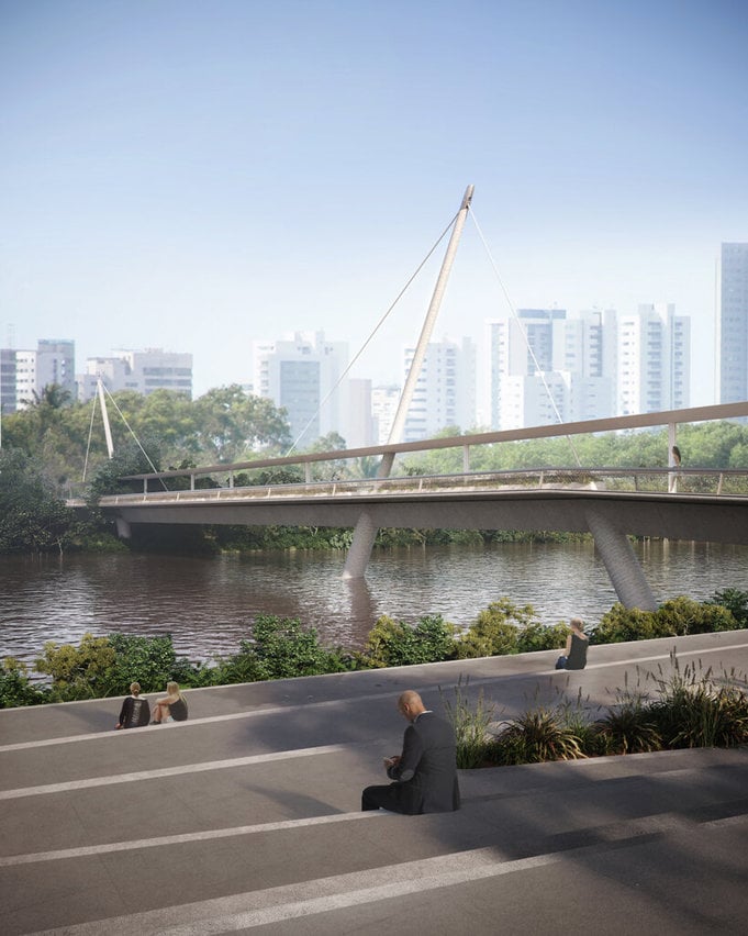 As arquibancadas em trecho pontual oferecem um momento de contemplação e proximidade com o Capibaribe.