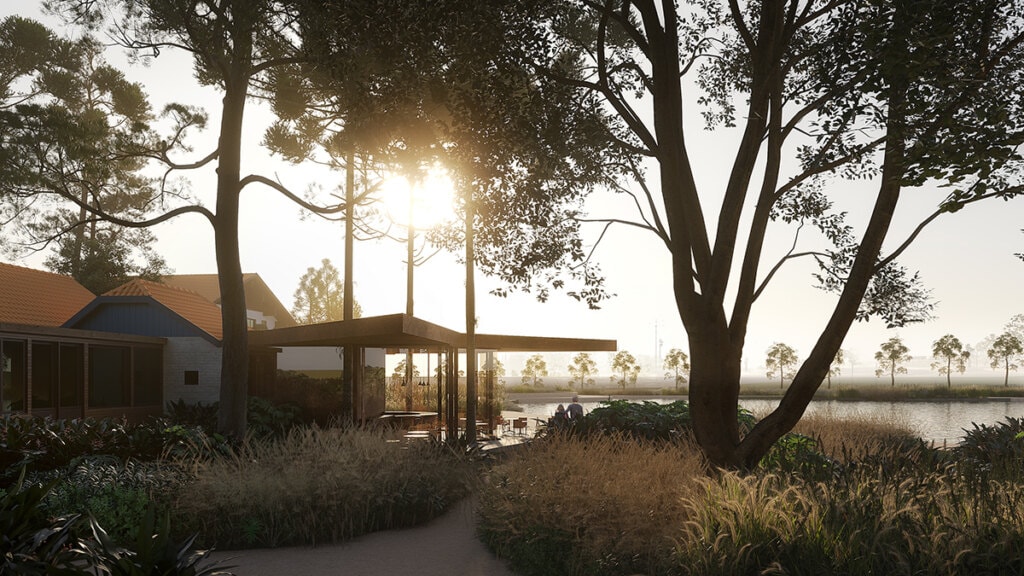 O pequeno café acomoda-se em um dos mais aprazíveis recantos do Parque, sob a sombra das árvores históricas e com franca relação com o Lago, adjacente ao Ateliê renovado.