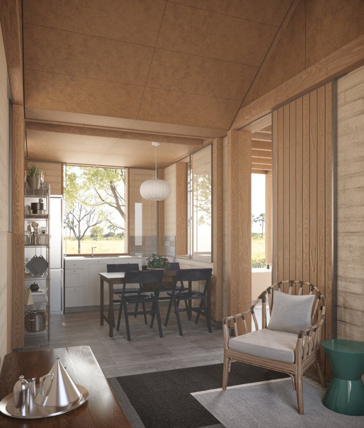 Integração entre as varandas, cozinha e sala de estar na área social.