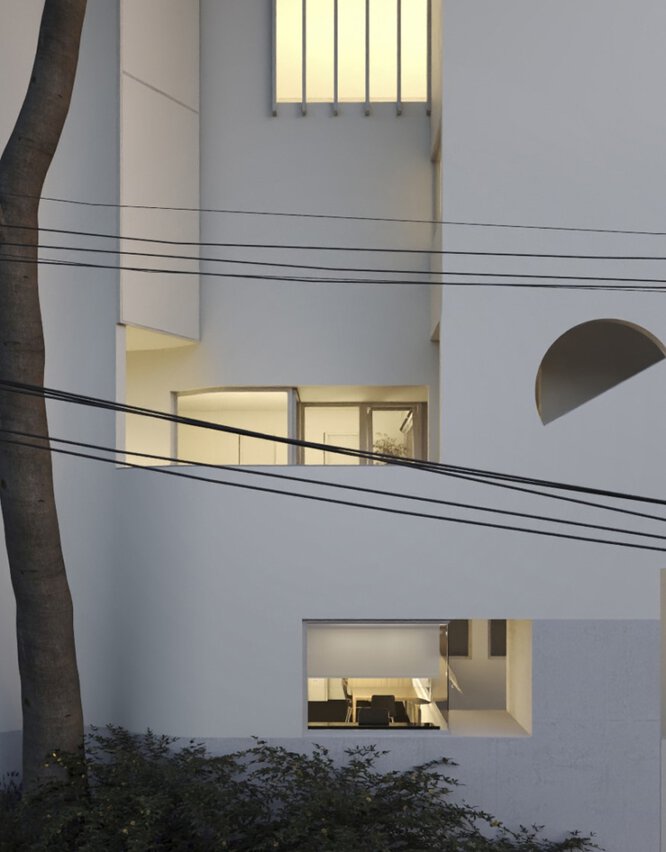 Detalhe dos recortes de iluminação e ventilação.