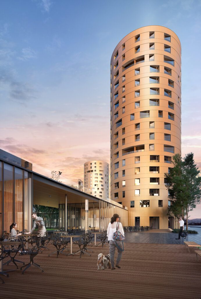 A torre cilíndrica tem perspectivas inigualáveis ​​sobre a cidade, o que se relaciona muito com a natureza côncava da fachada interna.