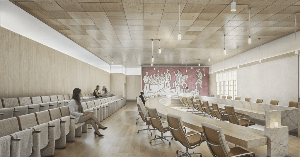 Layout definitivo proposto para o Plenário, salão mais relevante do conjunto arquitetônico renovado.