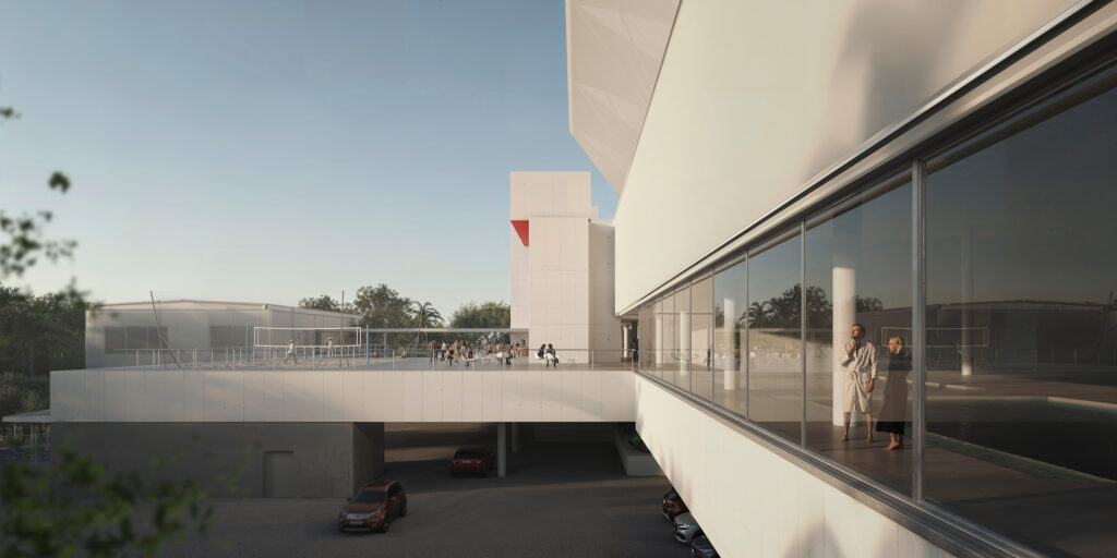 Acesso estacionamento e piscinas cobertas